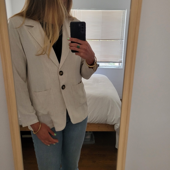 Cream White Linen Blazer Large Veronica M - Picture 6 of 8